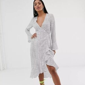 White Floral Print Long Sleeve Wrap Dress Size XXL